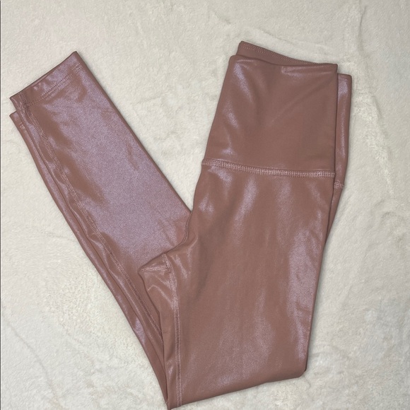 Beyond Yoga Pants - Beyond Yoga Pink Shimmer High Waisted Cropped Leggings Size S